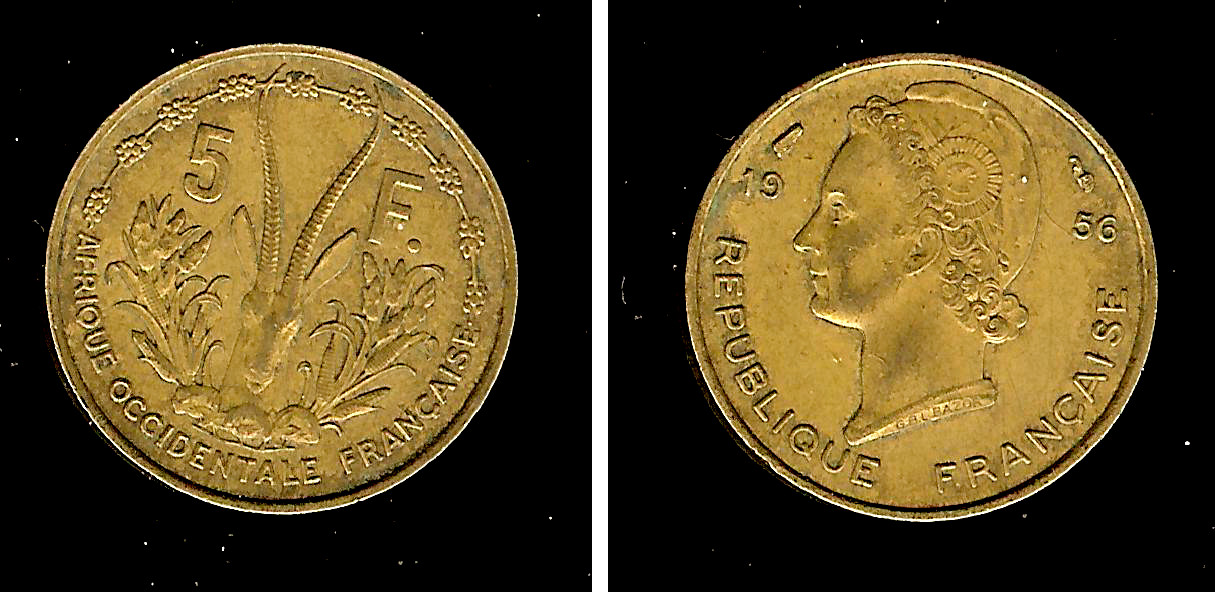 AFRIQUE OCCIDENTALE FRANÇAISE 5 Francs 1956 Paris TTB+